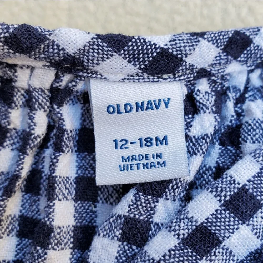 Old Navy Dark Navy Blue and White Buffalo Checkered Romper Size 12-18 Months